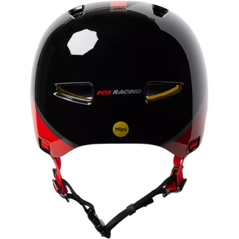 Fox Flight Togl Youth Mountain Bike Helmet, black, back view. 