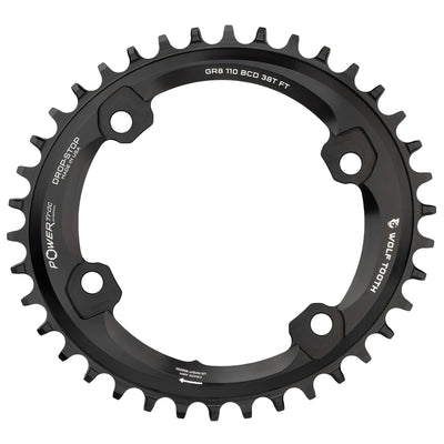 Wolf Tooth Components Elliptical Chainring for Shimano&nbsp;GRX - 42t, 110mm Asymmetric BCD, 4-Bolt, Drop-Stop, black, full view.