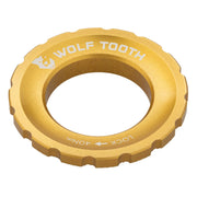 Wolf Tooth Components Centerlock Rotor Lockring, gold, full view.