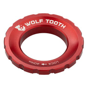 Wolf Tooth Components Centerlock Rotor Lockring, red, full view.